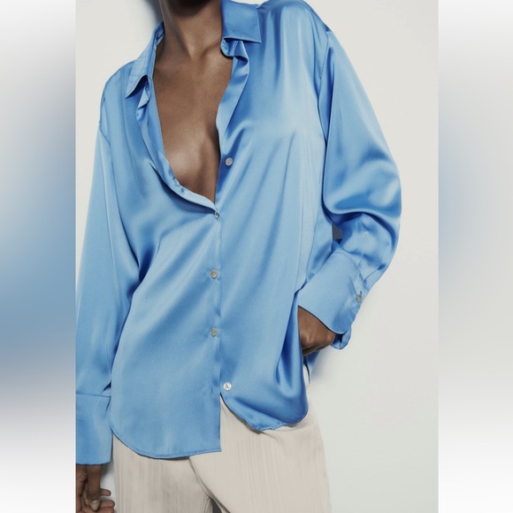 ZARA NWT Flowy Satin Effect Shirt - Picture 1 of 7